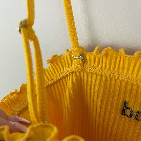 FOREVER 21 Yellow Embroidered Bee Kind Lettuce Hem Tube Top Cami Tank NEW - Picture 10 of 12